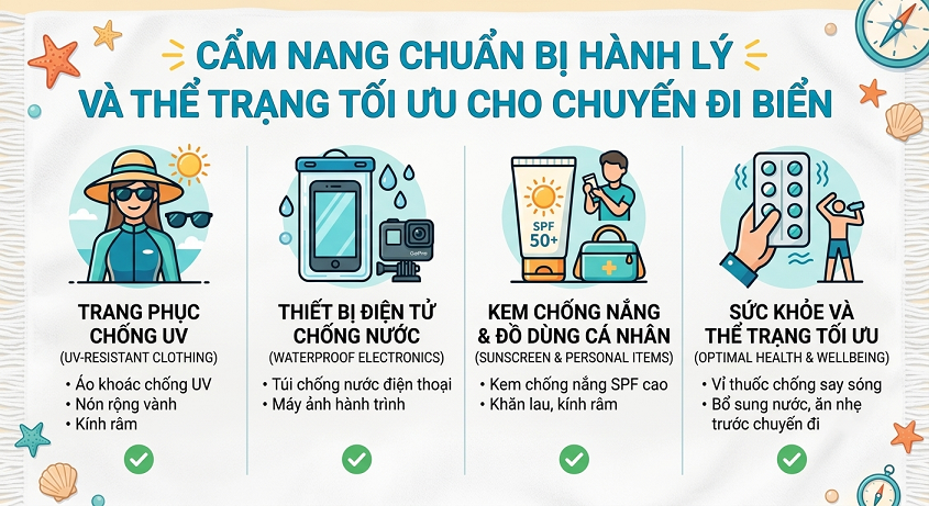 Cẩm nang chuẩn bị hành lý và thể trạng tối ưu cho chuyến đi biển